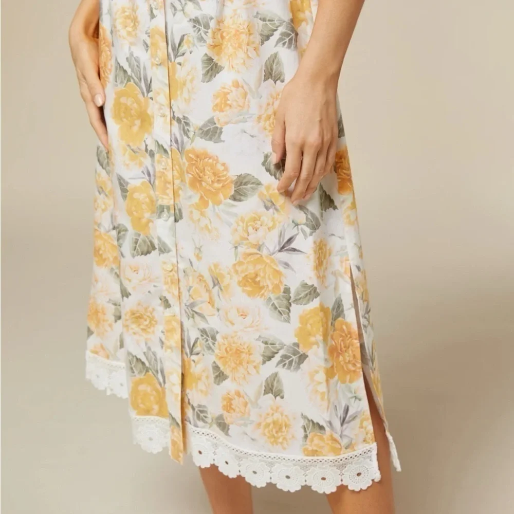 NEW Rachel Parcell Sleeveless Floral Midi Shirt Dress Ivory Yellow 10 - Picture 10 of 16